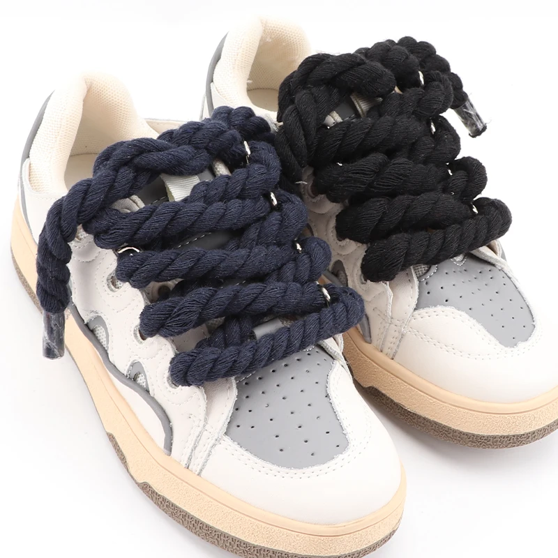 Cordones redondos de calidad tejidos a mano 1CM cordón de algodón de tres hilos Color sólido atrevido decoración torcida de algodón cordones para zapatos