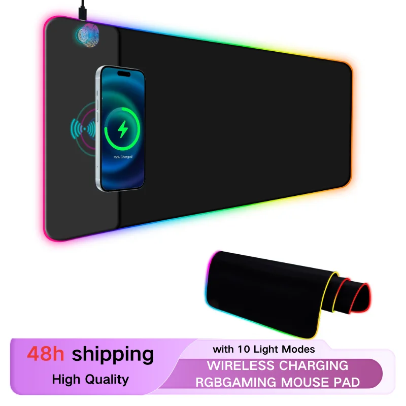 Wireless Charging RGB Mouse Pad Gaming LED Mousepad with 10 Light Modes Extra Large XXL Full Non-Slip Desk Pad Mat for Keyboard