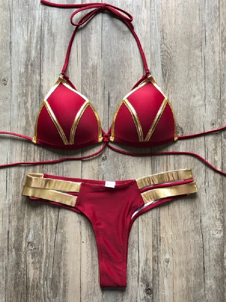 2019 or estampage femmes Bikini ensemble Sexy rembourré femmes maillot de bain Push Up maillot de bain Bikini été maillots de bain brésil maillot de bain