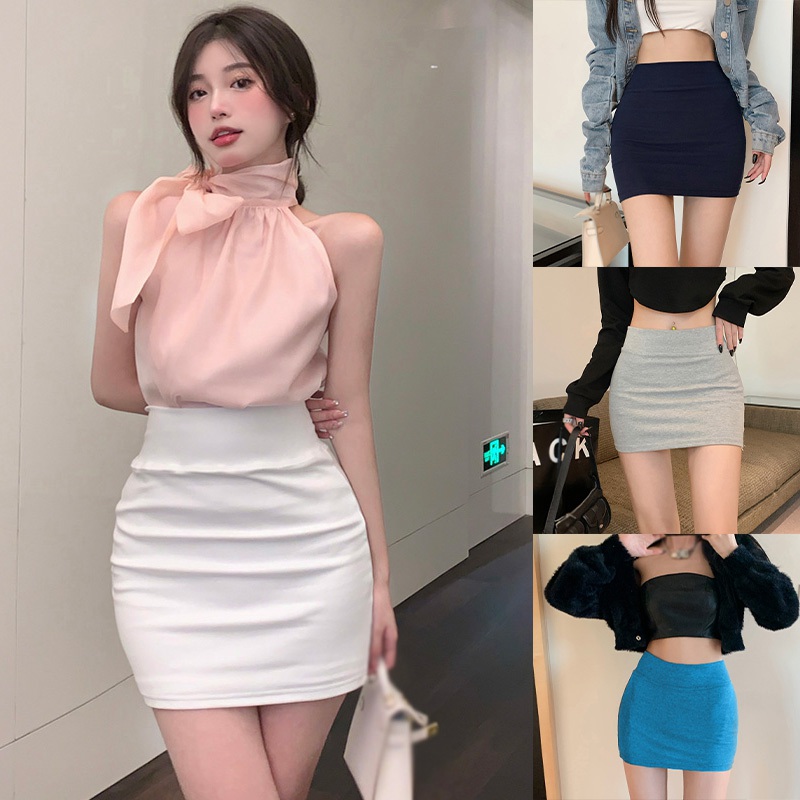 Gonna coreana corta versatile Y2K tinta unita sottile a vita alta vintage sexy slim gonne corte tutto-fiammifero