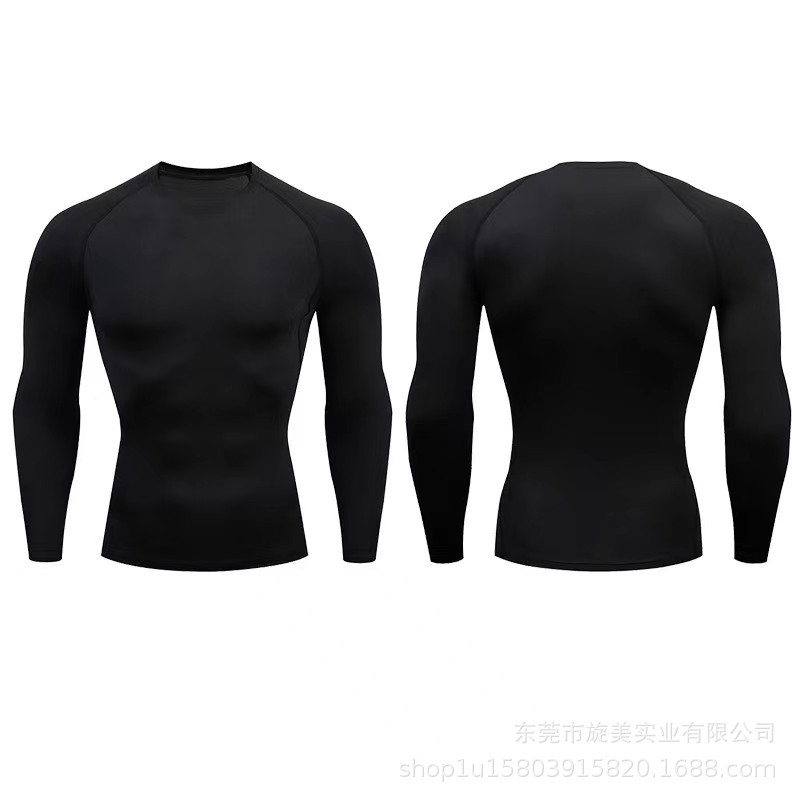 1pc Sports Fitness Men Outdoor Sports High Elastic Quick Drying Tight Plus Fleece Compression Long Sleeve T-shirt