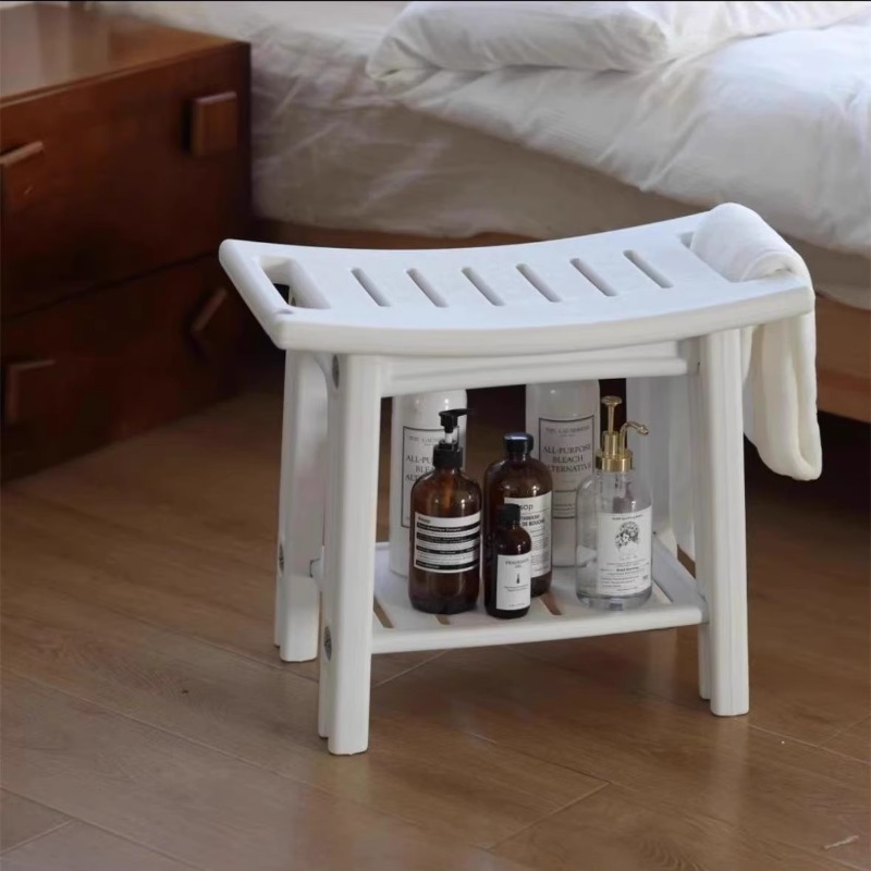 Taburete de ducha antideslizante, asiento de almacenamiento resistente a moho, banco de baño de dos pisos con organizador, banco de cambio de entrada móvil