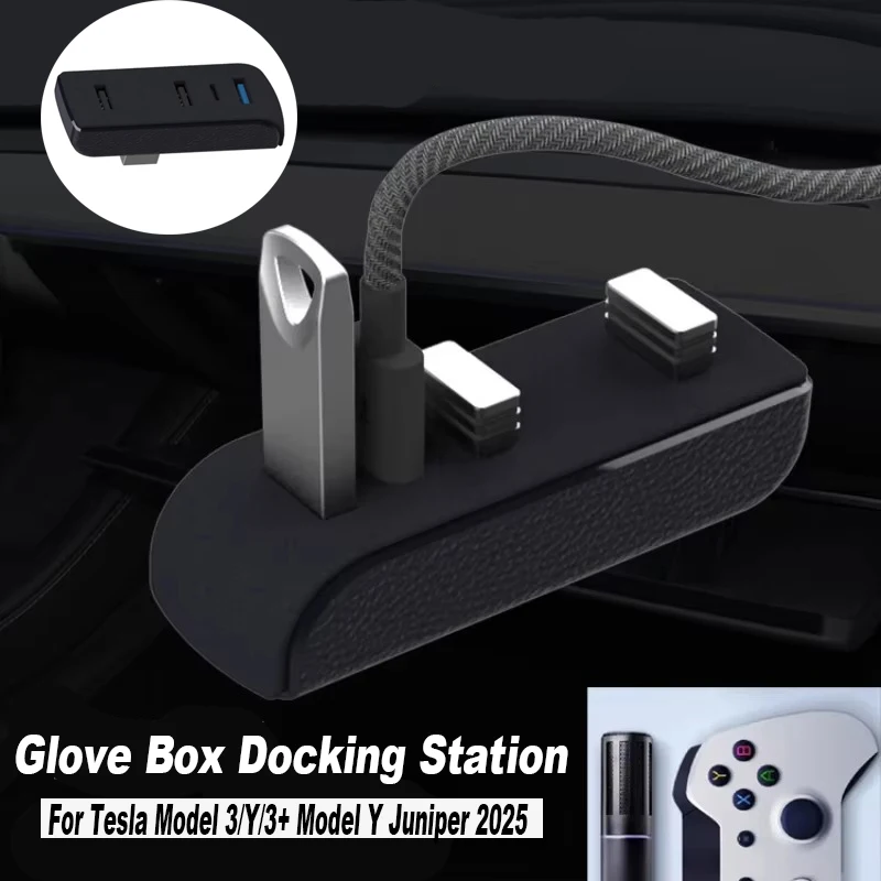 Handschoenenkastje Docking Station voor Tesla Model 3 Y 3+ Y Juniper USB Hub Poorten Auto 4-in-1 USB Extender Oplader Upgrade Gegevensoverdracht