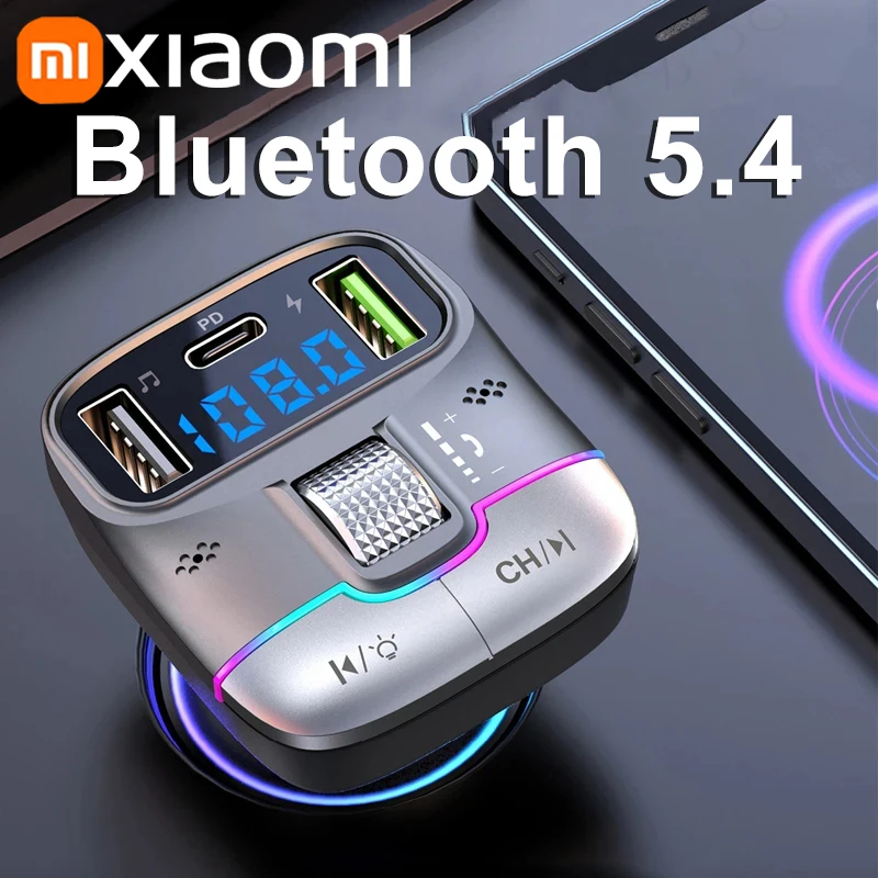 Xiaomi-transmisor FM Bluetooth 5,4, modulador de Radio auxiliar manos libres para coche, reproductor MP3 con adaptador de carga rápida, accesorios para automóvil