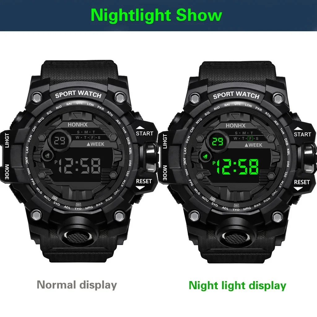 Relojes Y12 para hombre, reloj Digital LED con esfera grande, reloj deportivo multifunción para hombre, reloj despertador, cronómetro, reloj de pulsera electrónico para Fitness