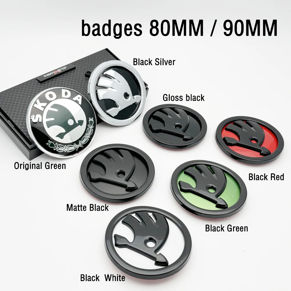1 Uds. 80mm 90mm ABS emblema del coche insignia capó delantero trasero maletero Logo para Skoda Fabia 1 2 Octavia a7 RS Superb Rapid Yeti Karoq Vision