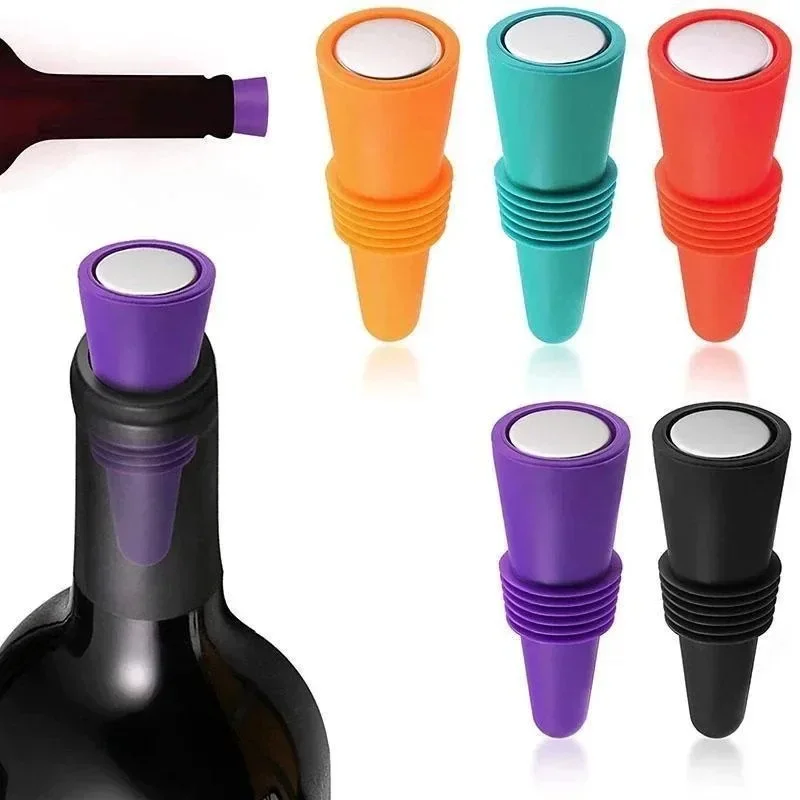 Silicone Wine Bottle Cap  Air-Tight Leak Proof Stoppers for Champagne & Drinks Reusable Cork Replacement