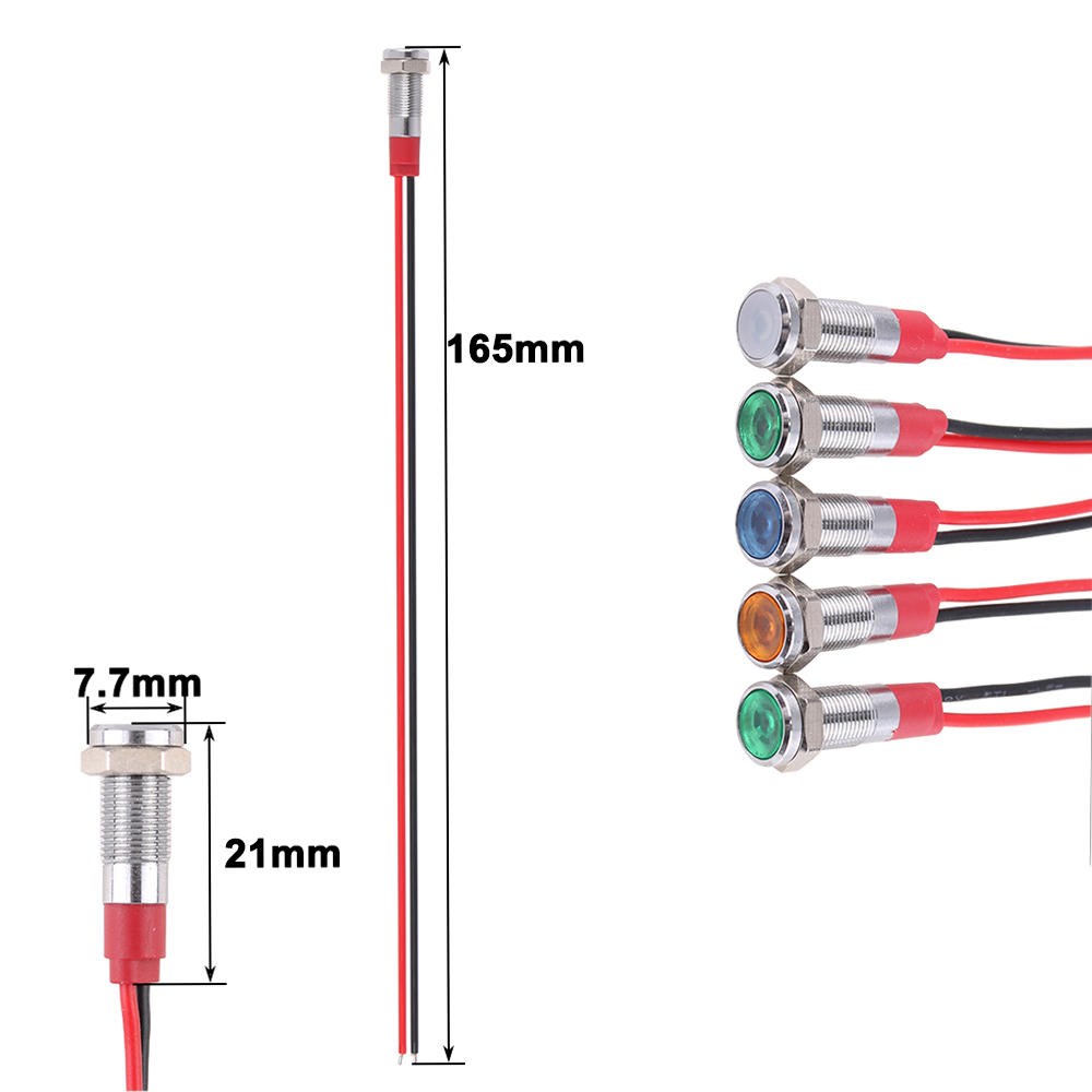 6 mm LED-Metallanzeigeleuchte, 6 mm wasserdichte Signallampe, 6 V, 12 V, 24 V, 220 V, Drähte verbinden, Messing-Nickel-Beschichtung, grün, rot, blau