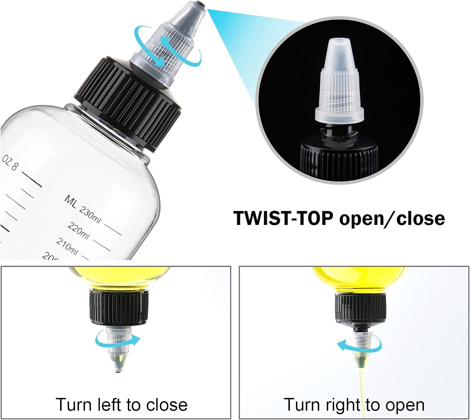 5 sztuk 30/50/100/250ML stopniowane plastikowe butelki do wyciskania butelki dozujące z Twist Top Cap pojemniki na pigmenty do tatuażu