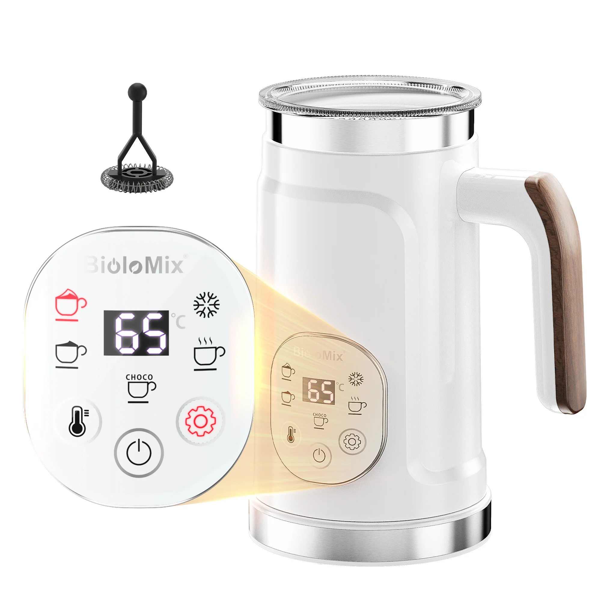 BioloMix 5-in-1-Milchaufschäumer mit verbessertem LED-Display und Touchscreen – Heiß- und Kaltschaumbereiter, Milchwärmer für Kaffee, Latte