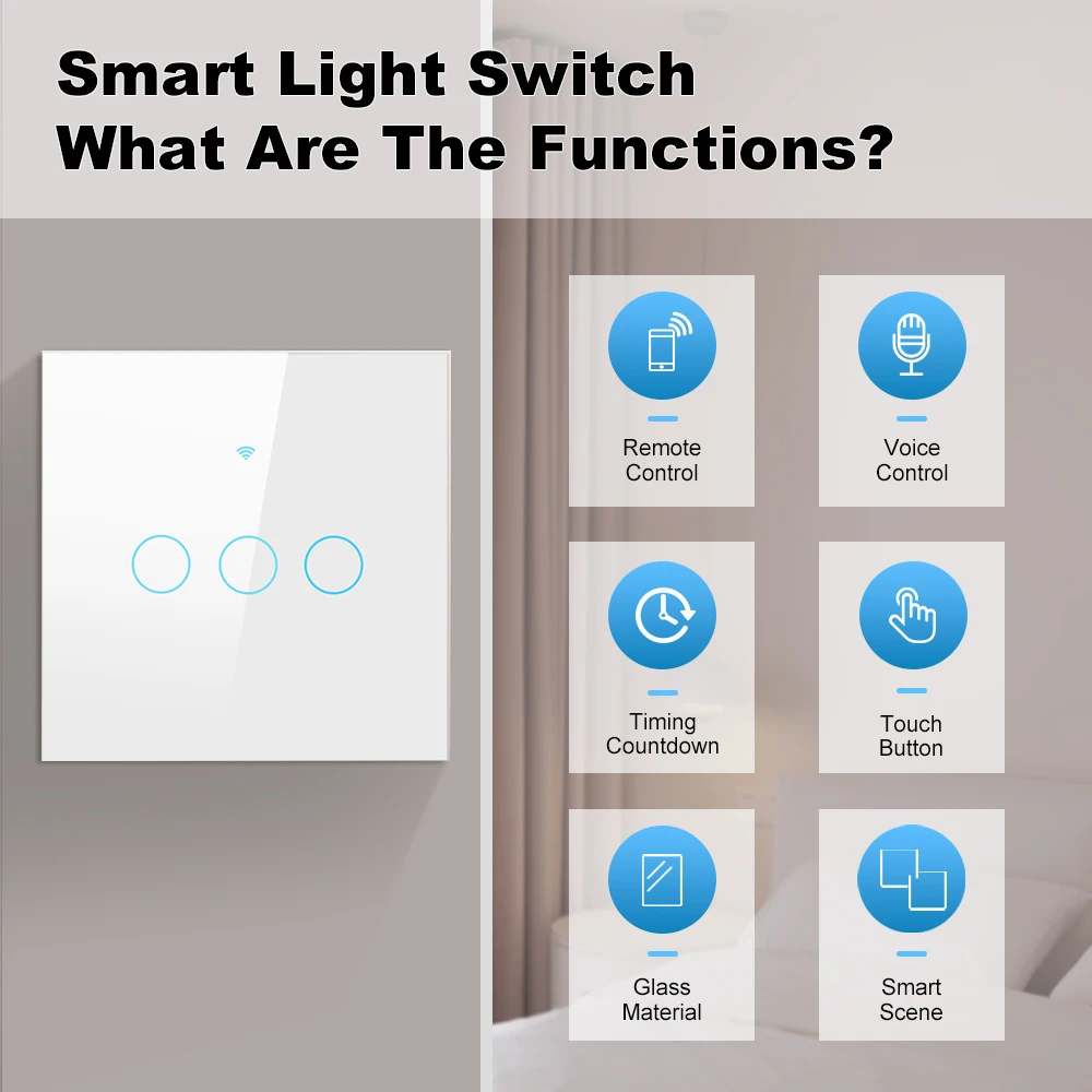 Tuya Smart Wifi EU Wall Glass Touch Switch No Neutral Wires Wireless Remote Control Light Switch 1-4ang dla Alexa Google Home