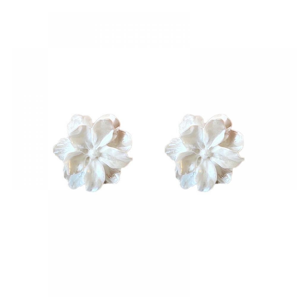 ต่างหูดอกไม้สีขาวสําหรับผู้หญิงพับอะคริลิคด้านข้าง Charming ดอกไม้หวานสาวต่างหูสไตล์ญี่ปุ่นเครื่องประดับหู