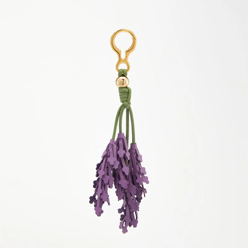 Lavender leather bag charm purple flower keychain bag pendant decoration high luxury girl gift bag accessories