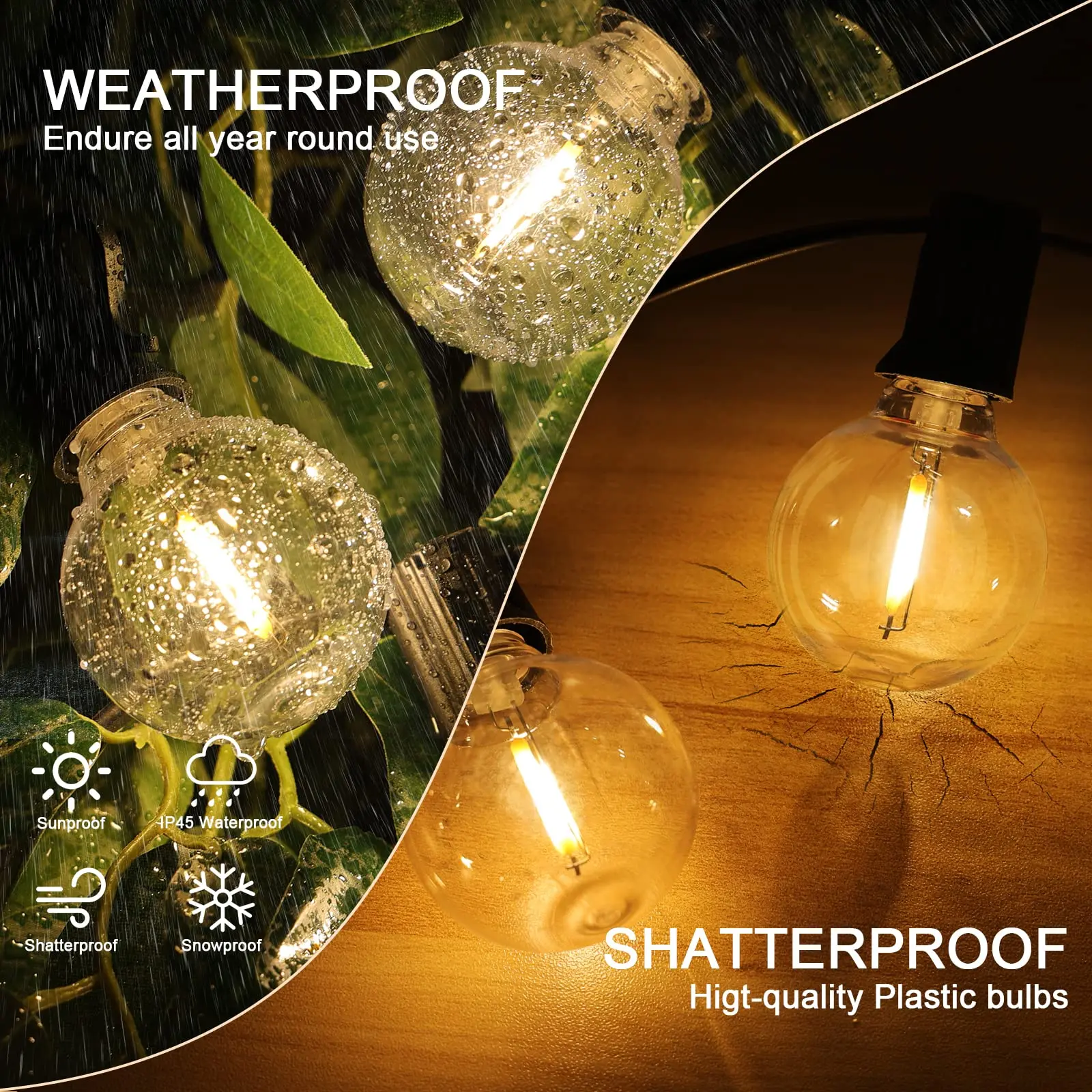 LED G40 1W PET Shatterproof Light Bulb E12 110V 220V Dimmable Waterproof Plastic Led Globe Outdoor String Light Replace Bulbs