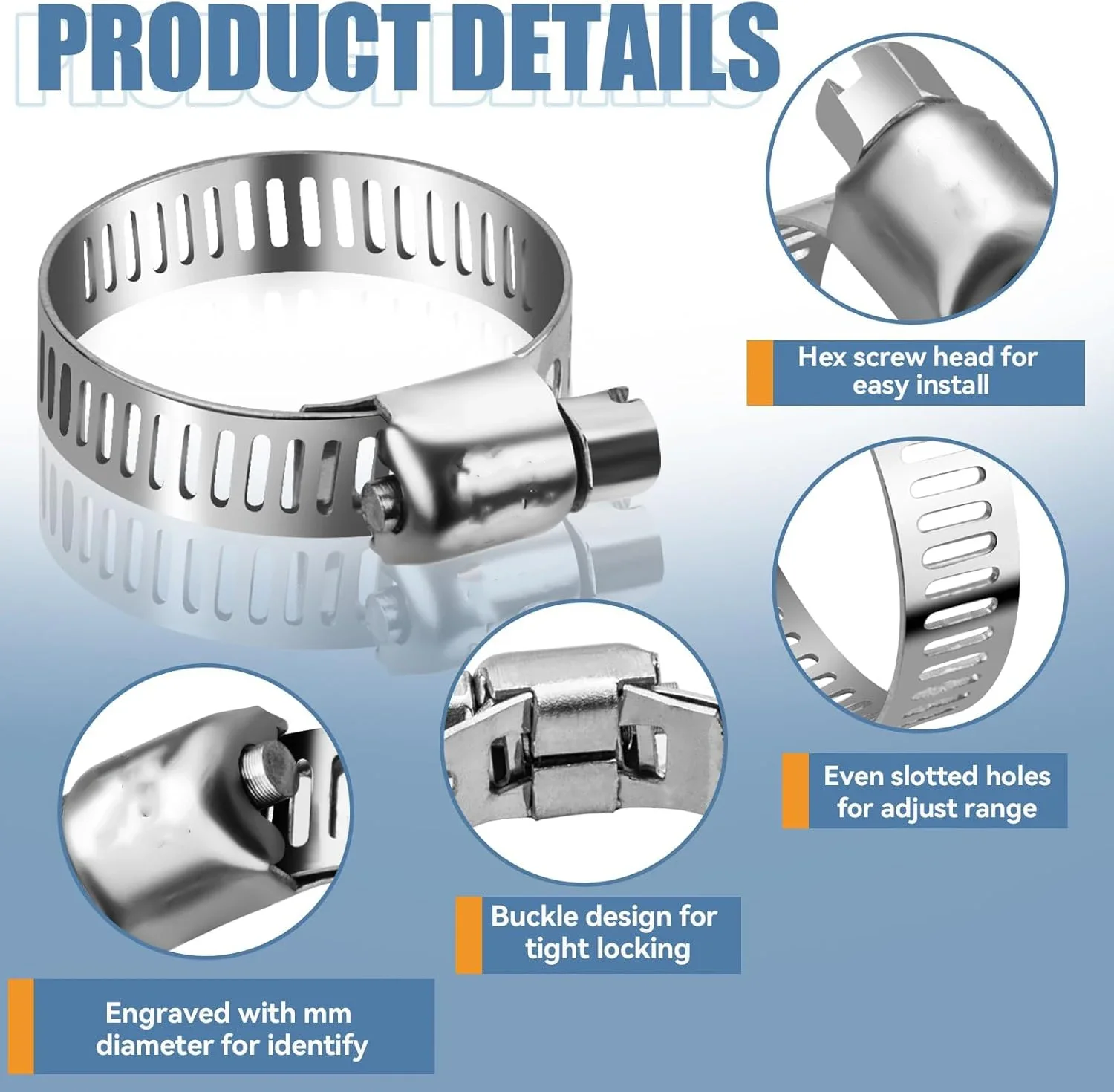 40 peças embaladas em caixa 8-29mm aço inoxidável estilo americano braçadeira de garganta caixa braçadeira combinação anel braçadeira anel junta