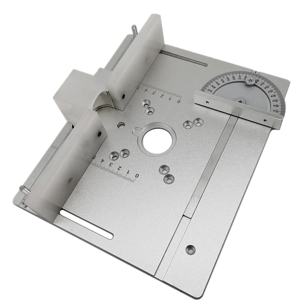 Plaque d'insertion de table de toupie en aluminium avec jauge à onglets, bancs de travail de calcul, scie à table, tondeuse multifonctionnelle, machine à graver