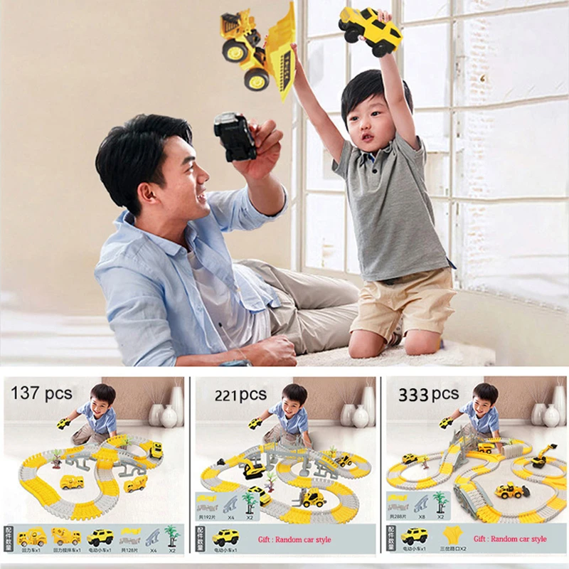 333 個 DIY レース柔軟な鉄道レーシングプレイゲームセットトラックレールカーおもちゃ子供ベンド電子教育マジックブレイン