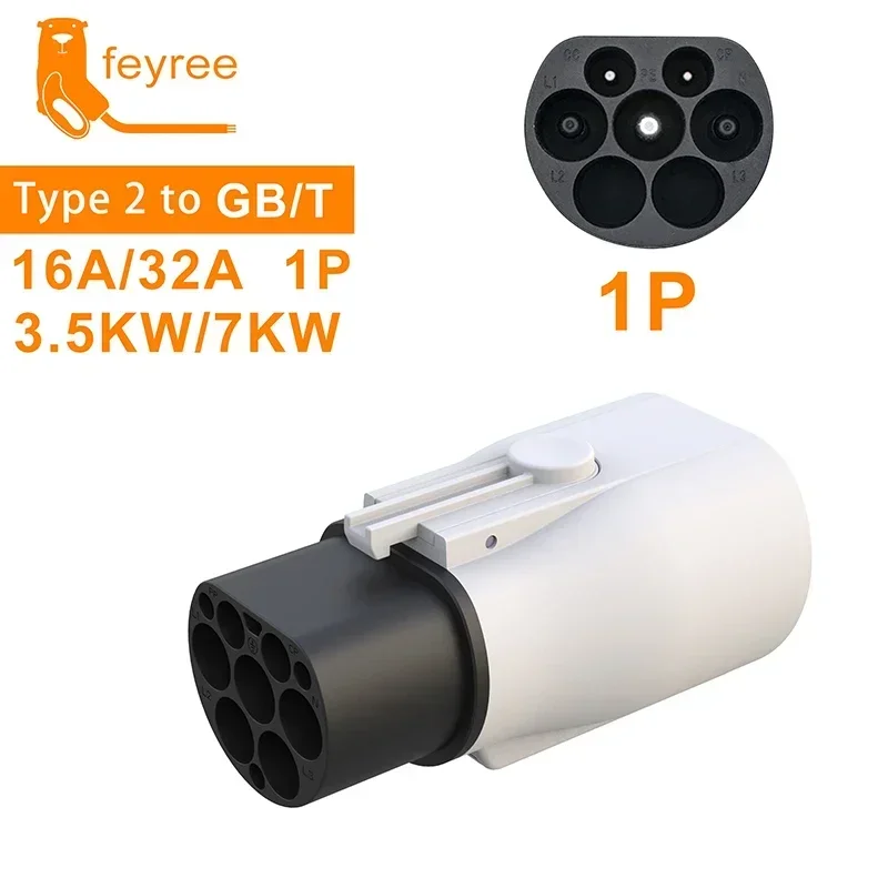 Feyree EV Charger Adapter Type2 naar GB/T Converter 32A 22KW 3P voor China Standaard Elektrisch Voertuig 7KW 32A 1P EV Auto Connector