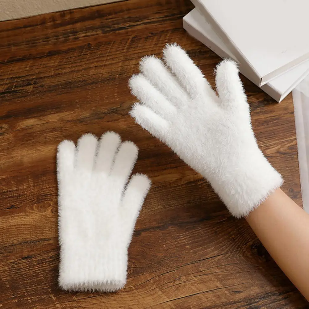 แฟชั่นฤดูหนาวจําลอง Mink Velvet Five Finger ถุงมือ Plush WARM Cold-proof ถุงมือผู้หญิงกลางแจ้งขี่จักรยาน Mittens
