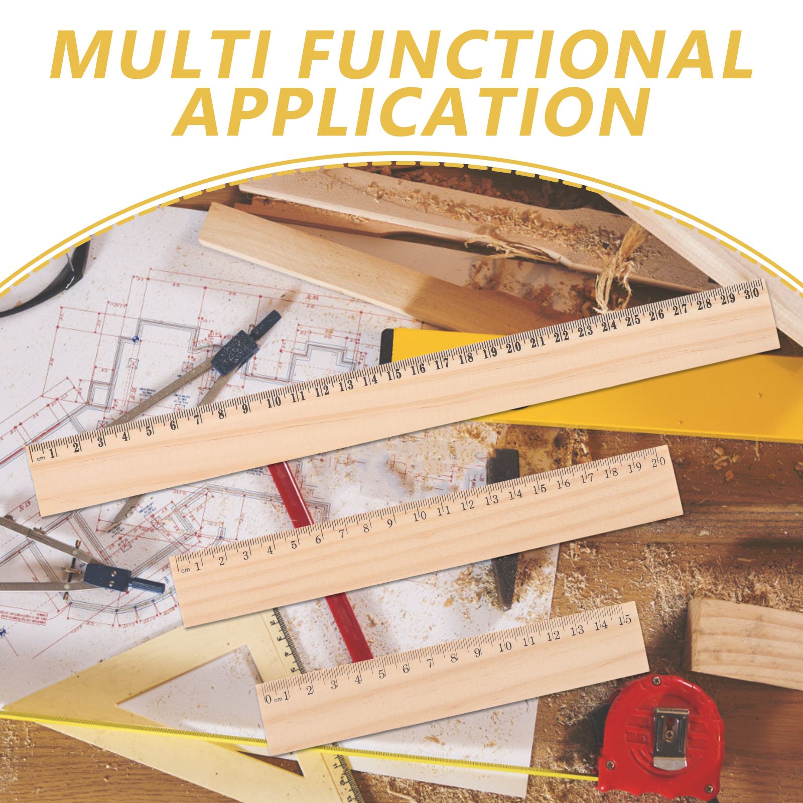 Линейка деревянная для офиса, 9 шт.