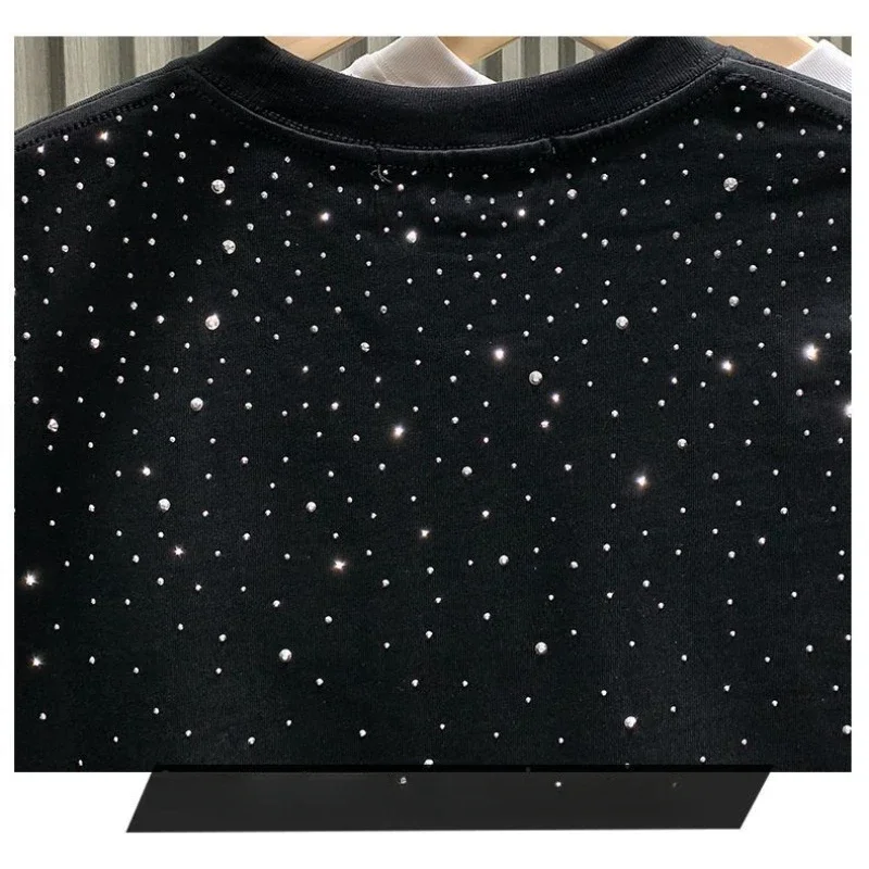 Summer Men Clothing Summer Rhinestone Rivet T-shirt Round Neck Casual T-shirt Korean Version Men's Short Sleeves Tee