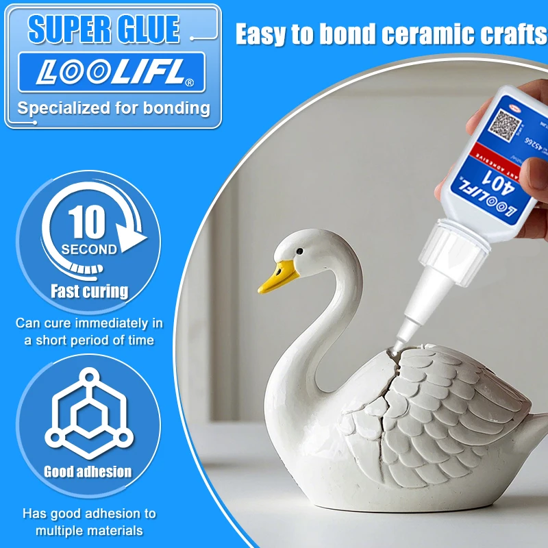 LOOLIFL 20g 401 Istantaneo Forte Super Colla Universale Supercolla Potente Colla Istantanea per Resina Ceramica Metallo Vetro Riparazione Rapida FAI DA TE