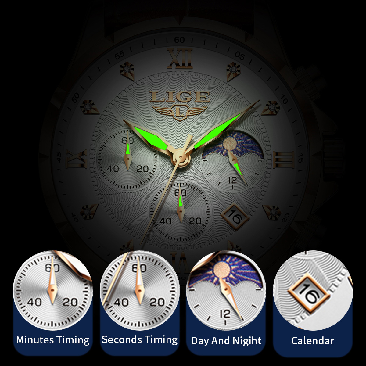 Relojes LIGE para hombre, reloj de negocios informal, reloj de pulsera con cronógrafo luminoso y resistente al agua de lujo para hombre, reloj de cuarzo, reloj de cuero