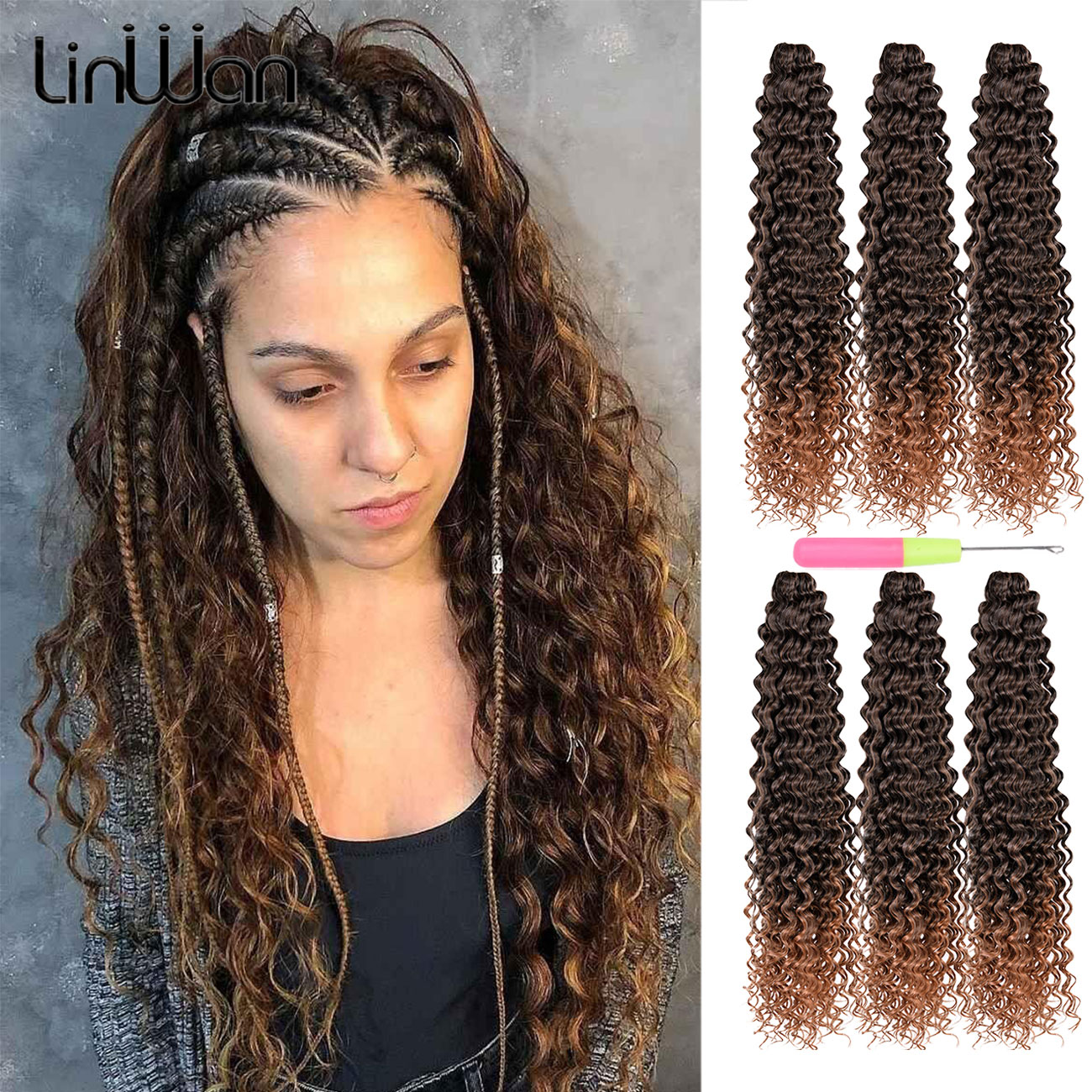 Длинные волосы с глубокими волнами, 28-дюймовые вязанные крючком волосы с океанской волной, синтетические глубокие вьющиеся вязанные крючком волосы для чернокожих женщин