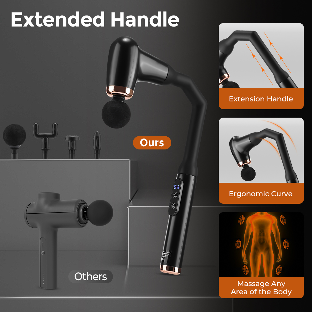 Verlengd handvat Fascia Gun Trillingsmassagepistool voor lichaam Nek Rug Diepe spierontspanning Fitness Afslanken 4/6 koppen