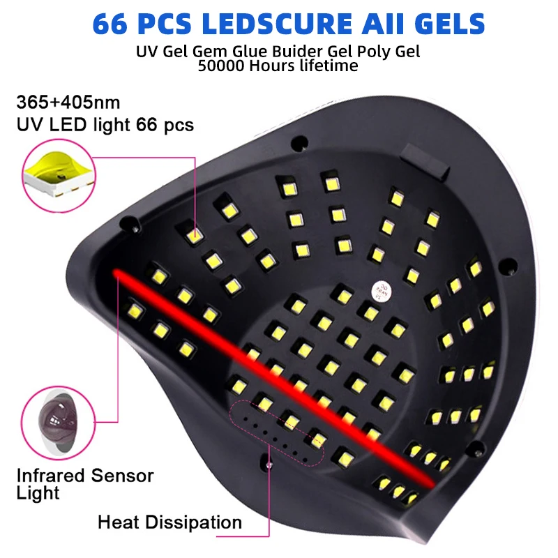 300W เครื่องเป่าเล็บมืออาชีพโคมไฟที่มีประสิทธิภาพ 66LEDs UV LED โคมไฟสําหรับเล็บเจลแห้งภาษาโปลิชคํา Smart Sensor เล็บเครื่อง