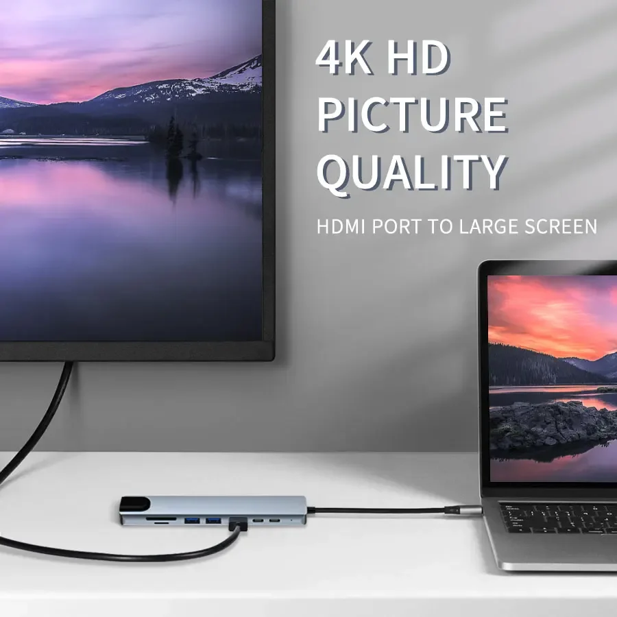 USB C HUB 8 in 1 Type C Adapter with 4K HDMI 87W PD C Port Docking Station RJ45 Compatible with MacBook Pro Air USB C Laptops