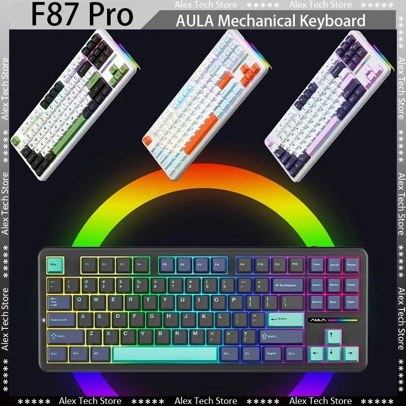 AULA F87 Pro clavier mécanique 2.4g/Usb/Bluetooth Tri Mode sans fil 87 touches Rgb Pbt joint 5 couches silencieux touche complète sans Impact