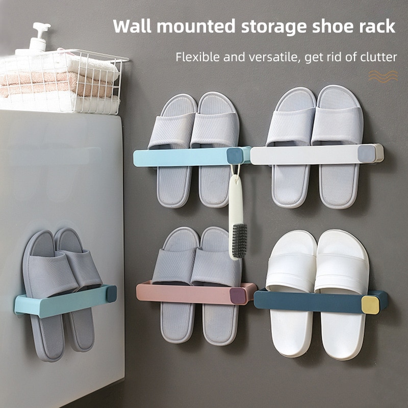 Chinelo do banheiro Prateleira Sem Punching Wall Mounted One Piece Shoe Rack Espaço Saving Prateleira Banheiro Pendurado