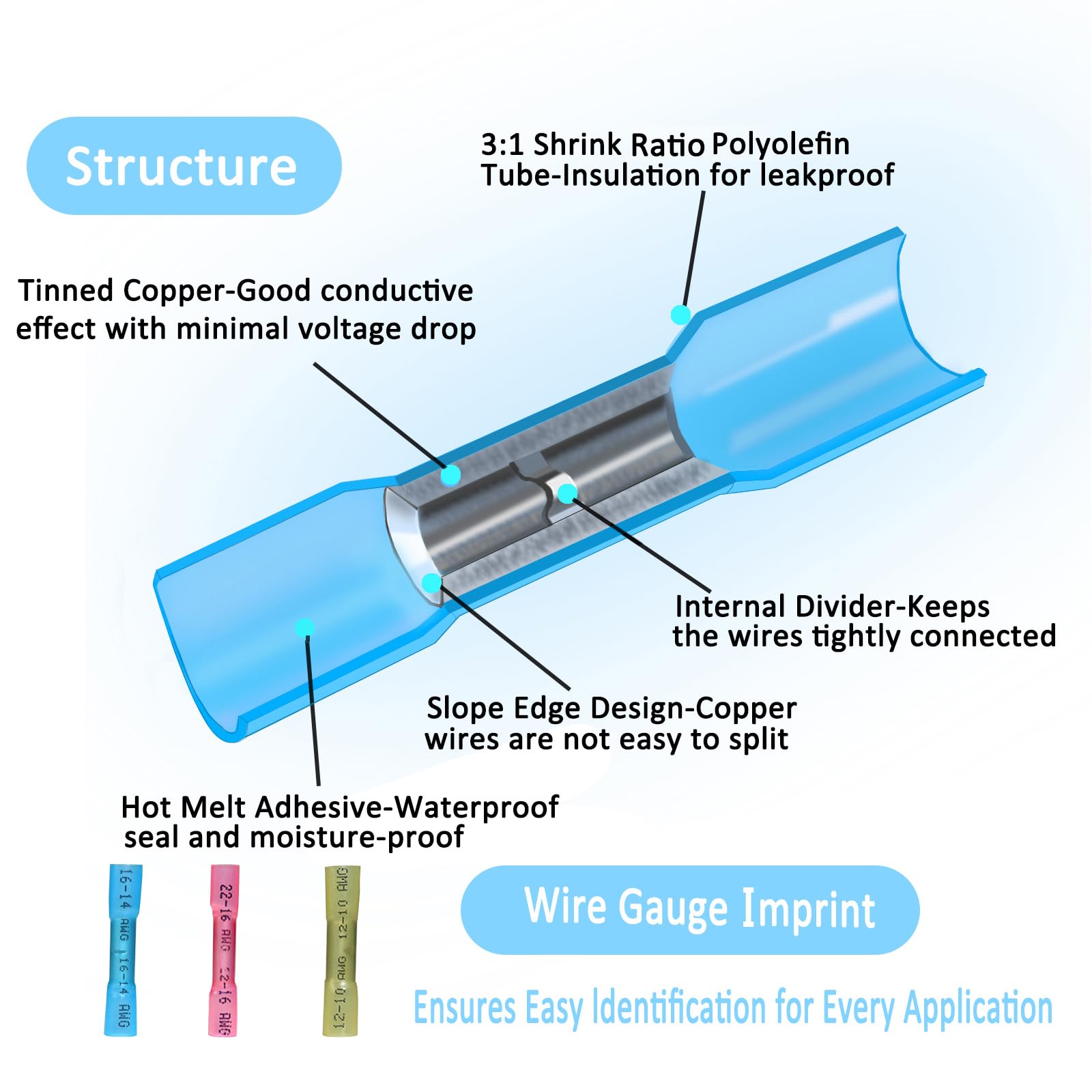 50PCS Schrumpf Butt Draht Terminal Kit Wasserdicht Schrumpf Solder Crimp Splice Elektrische Kabel Joint Rohr Stecker