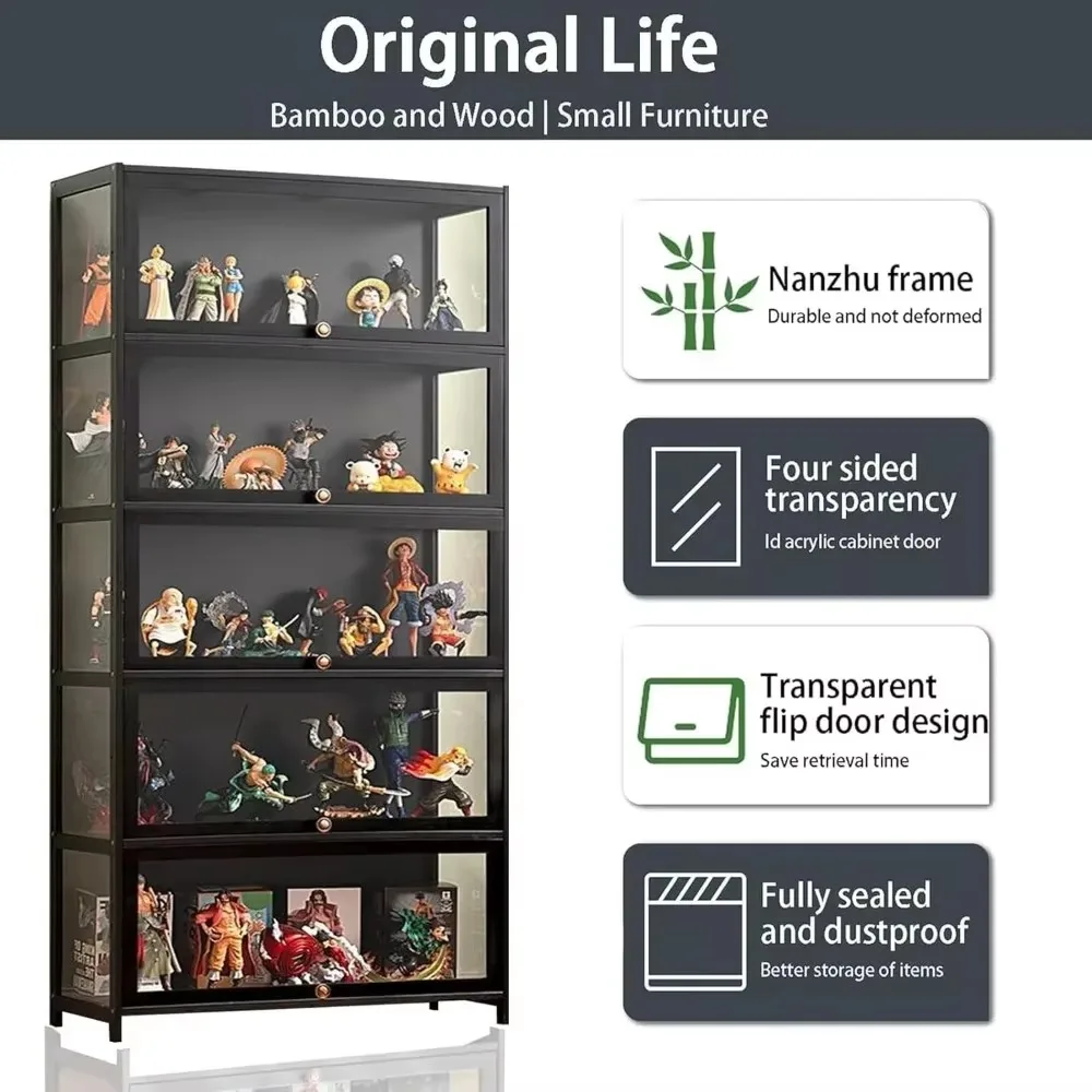 5-Tier Curio Display Cabinet, Storage Shelves with Acrylic Door, Collectibles Toy Organizers Rack & Display Shelf, Display Case