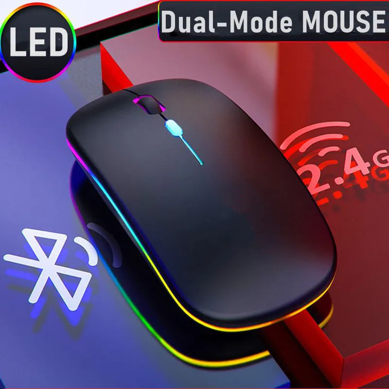 Mouse sem fio recarregável, modos duplos, bluetooth, compatível com 2.4g, usb, mouse para laptop, ipad, tablet, notebook, mouse para jogos