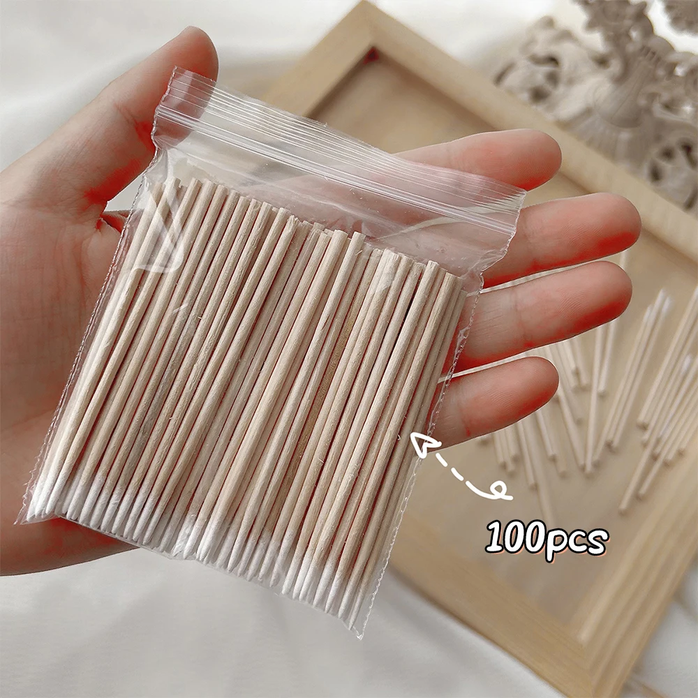 1000/500/100 pezzi mini arancione manico in legno tamponi di cotone pulizia di alta qualità orecchie sopracciglio labbra cotone 1 * sacchetto tamponi di cotone a punta