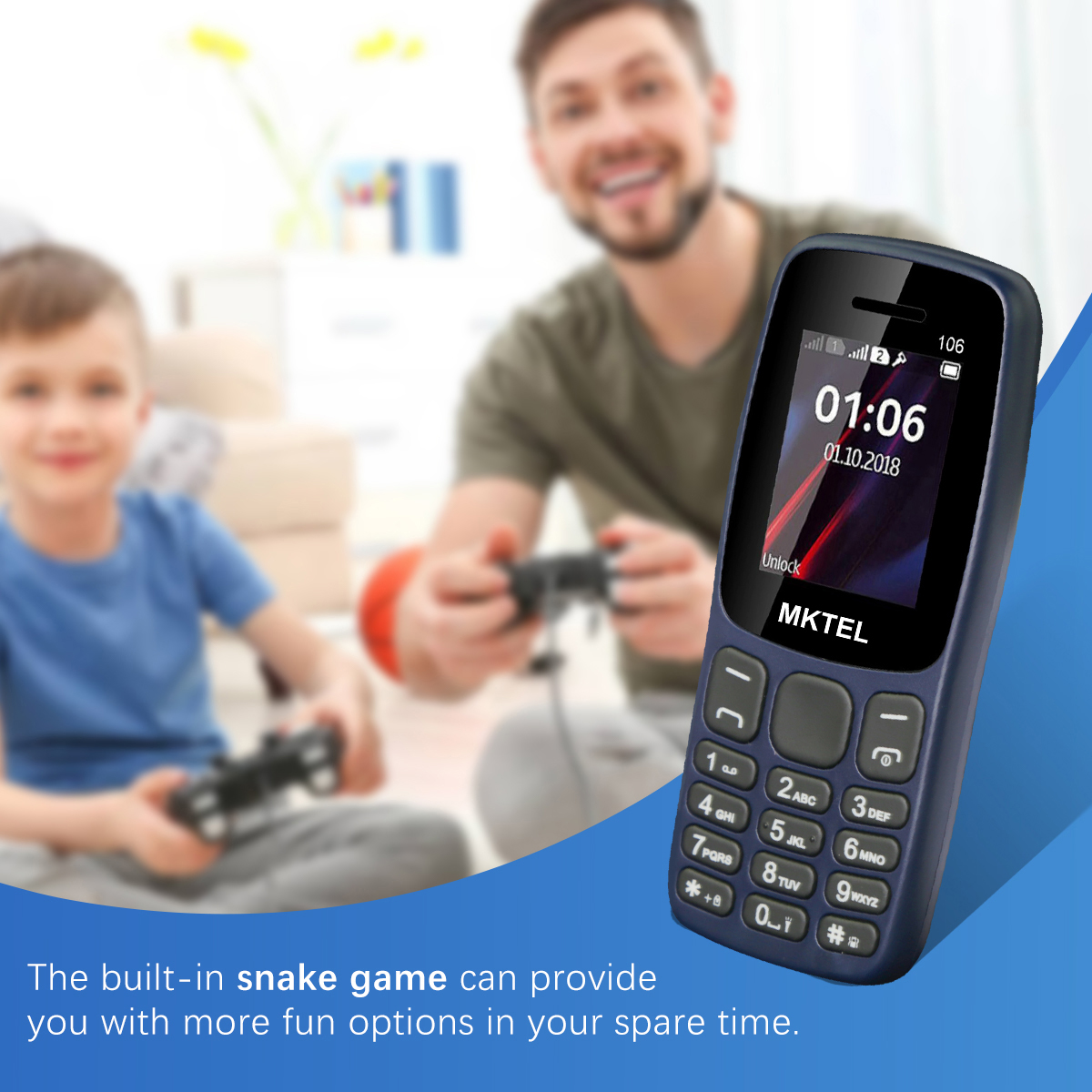 MKTEL 106 Feature Phone 1.77" Display 800mAh Battery Dual SIM Dual Standby Strong Torch MP3 MP4 FM Radio Bluetooth GPRS