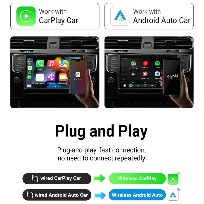 OTTOMOCIÓN inalámbrico CarPlay Android Auto adaptador inalámbrico Mini caja inteligente Plug And Play WiFi conexión rápida Universal para Toyota