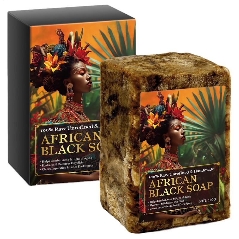 African Black Soap ทําความสะอาดล้ําลึก Exfoliate Facial Moisturizing Skin Smoothing Face Body Soap สบู่บํารุงผิวและฟื้นฟูผิว