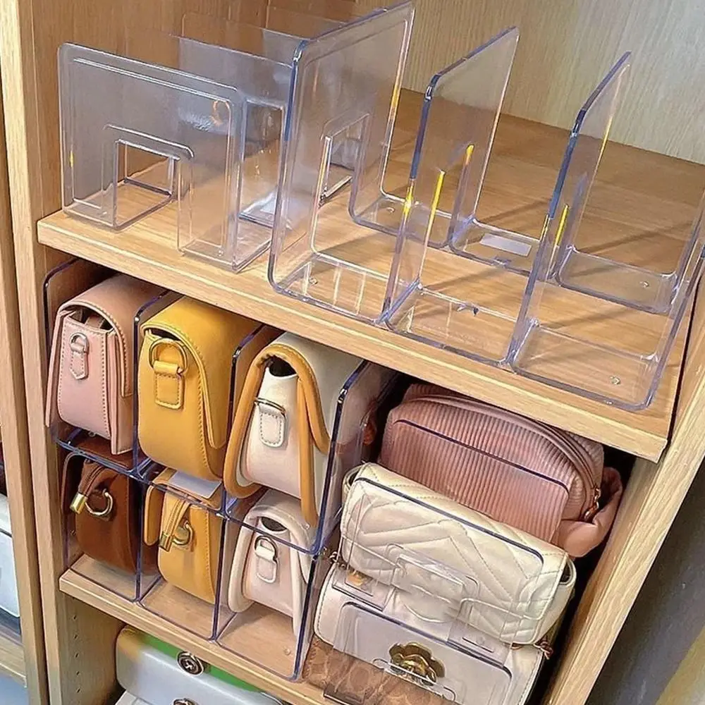 4Grids Women Handbag Storage Divided Shelf Transparent Plastic Display Rack for Home Wardrobe Closet Bags