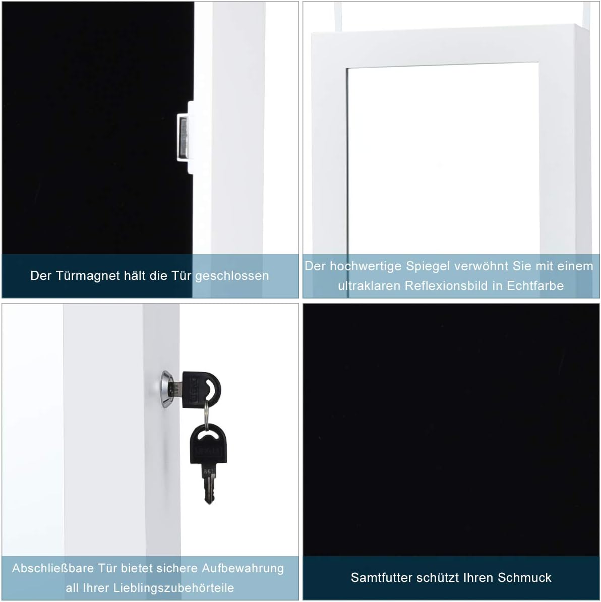 Mueble para joyería con 15 luces LED, mueble con espejo con puerta y montaje en pared, joyero con espejo de longitud completa