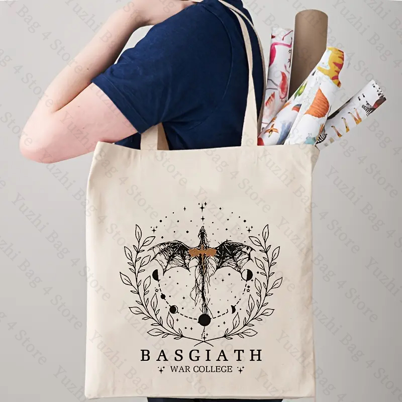 Basgiath War College Pattern Canvas Tote Bags Best Gift for Bookish Women Shopping Bag for Novel Lover Fourth Wing Shoulder Bag