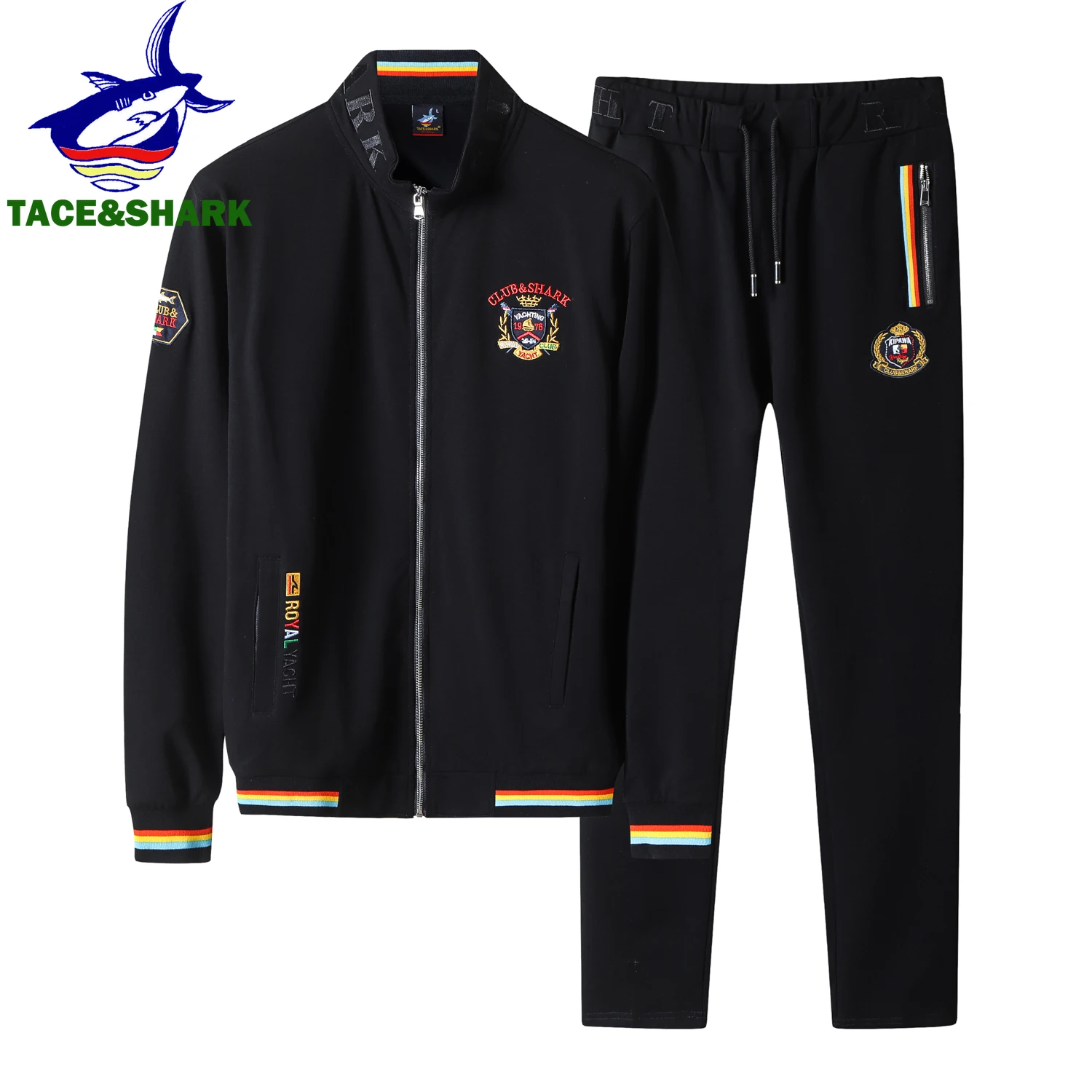 Hohe Qualität Stickerei Mode Trainingsanzug Herbst herren Sportswear Zwei Stück Set Marke Kleidung Jacke Jogginghose Sweatsuit