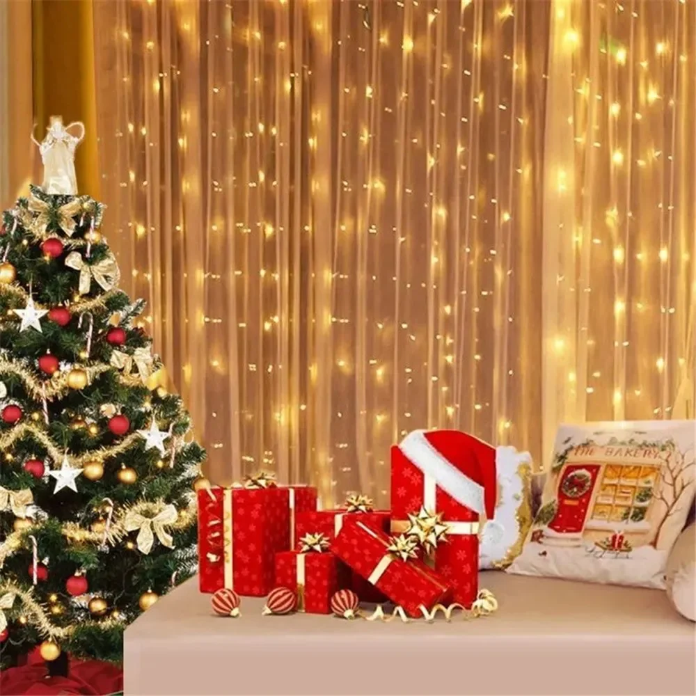 Christmas Lights LED Fairy String Curtain Lights 8 Mode Remote USB Festoon Christmas Decor For Home Holiday New Year Lamp