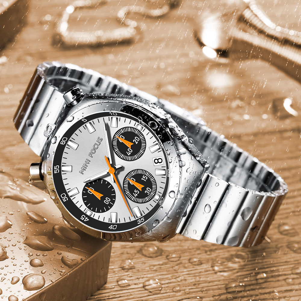 MINI FOCUS Mode Dameshorloges Topmerk Luxe Multifunctionele Wijzerplaat Roestvrij Stalen Band Elegant Quartz Dameshorloge Lichtgevend