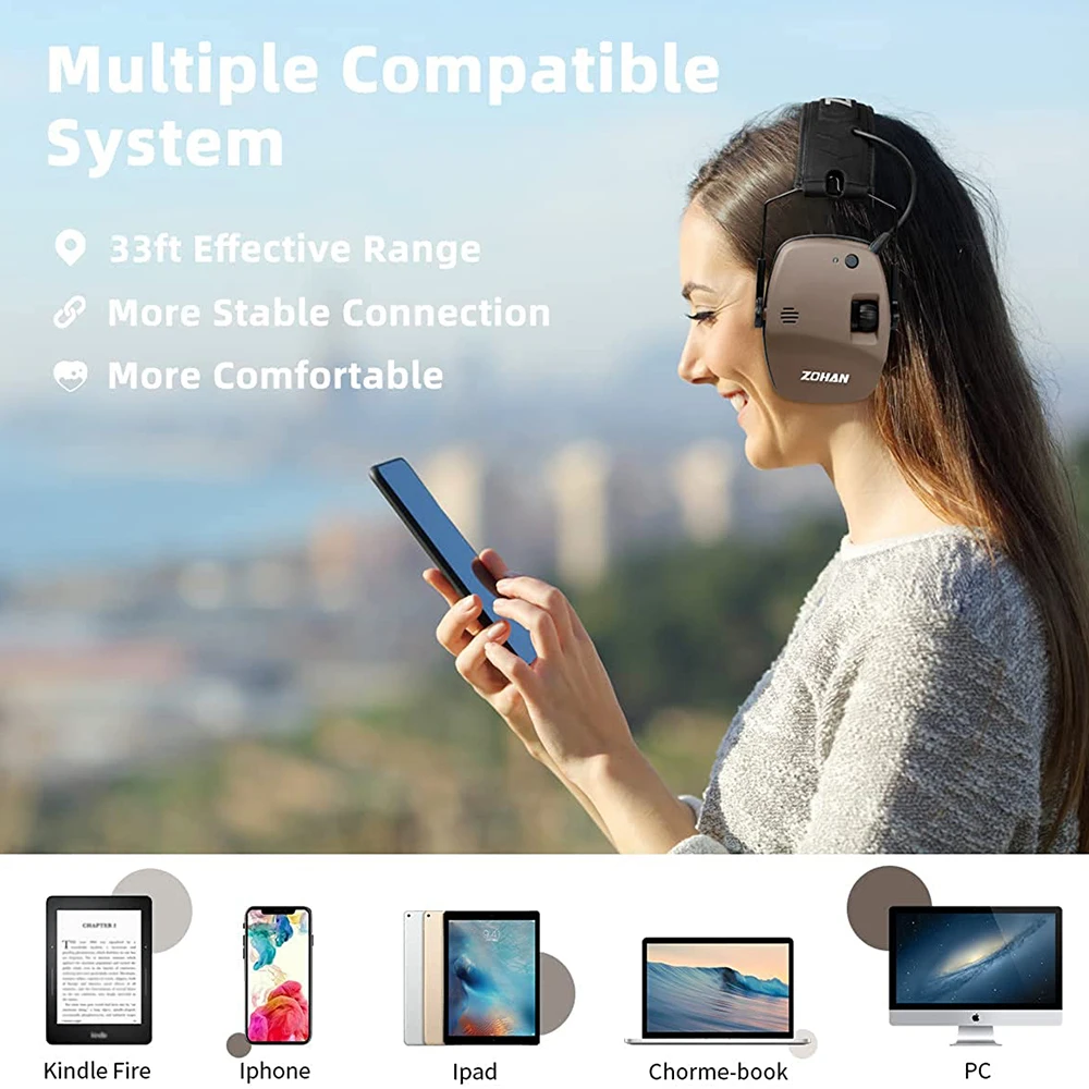ZOHAN 5.0 Bluetooth Electronic Tactics Shooting Earmuffs Hearing Protection Anti-Noise Sound Amplification For Hunt Shoot Range