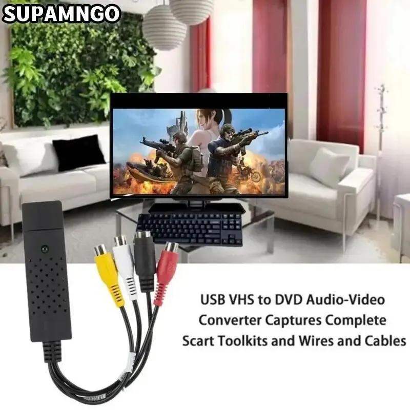 Conversor de áudio e vídeo usb 2.0, placa de captura, fácil tampa, conversor de áudio e vídeo, tv, dvd, vhs, placa adaptadora de captura de áudio, tv, vídeo, dvr