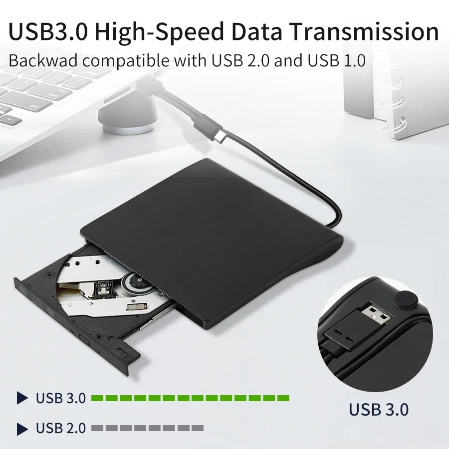 USB 3.0 Typ-C Externer DVD-Brenner Optisches Laufwerk RW CD DVD-ROM Schreibgerät Leser Player Tragbarer DVD-Recorder für PC Laptop