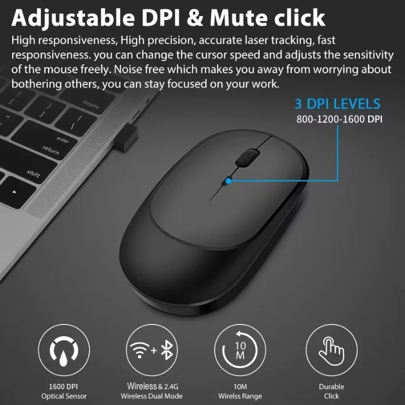 Xiaomi Mijia Wireless Mouse Bluetooth-compatible 2.4G Silent Mice Adjustable DPI Ergonomic Design USB Rechargeable Gaming Mouse